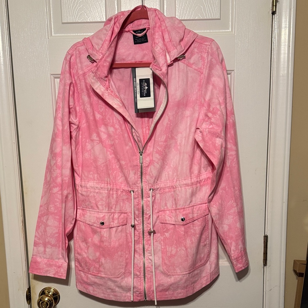 Charles River Apparel Pink Tie Dyed Utility Jacket‎ with Hood Large
